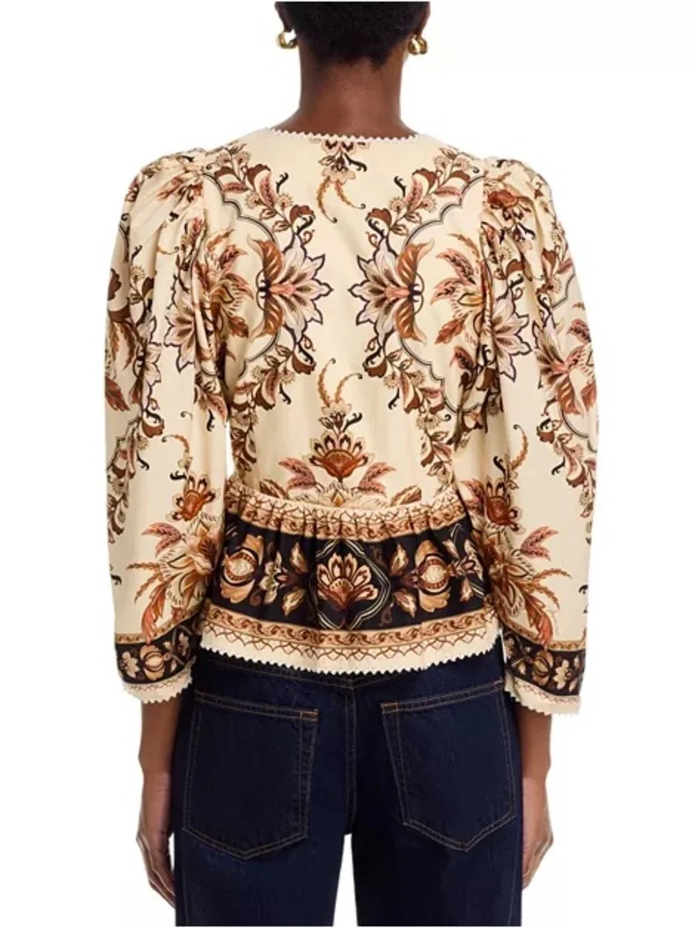 Farm Rio Majestic Garden Lace Puff Sleeve Cotton Top